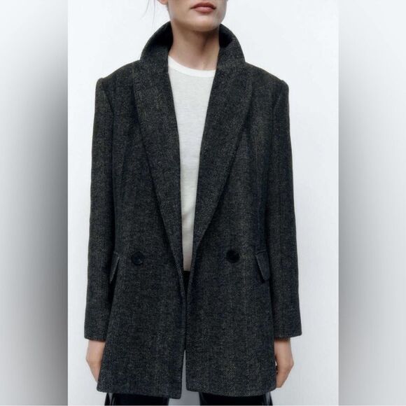 Zara Black/Gray Removable Faux Fur Collar Blazer/Jacket(Size Medium) - Picture 5 of 13